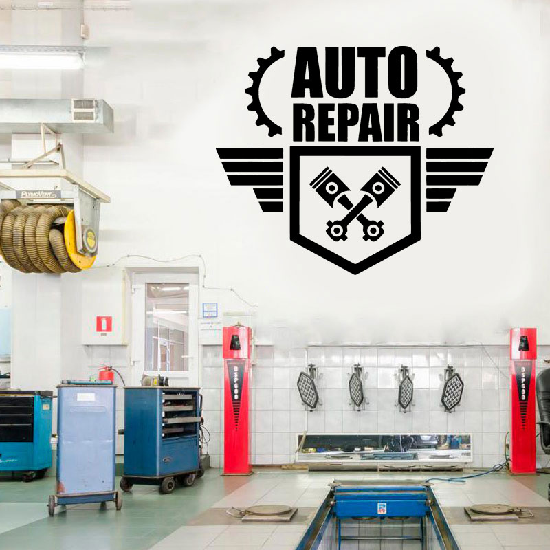 Calcomanía de pared de reparac - Auto Repair Shop Logo reseña y precio